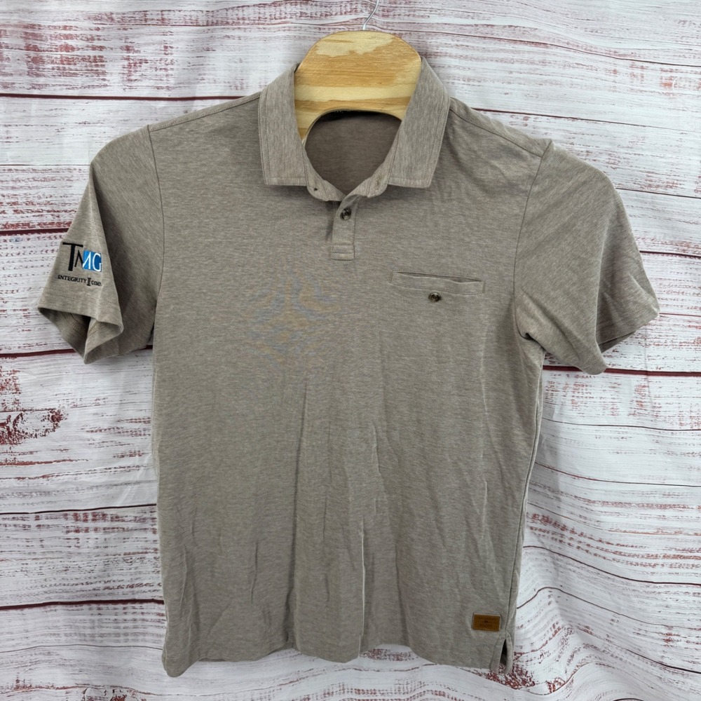 TravisMathew Mens Large Tan Heather Short Sleeve Polo Shirt TMG‎ Logo Pocket